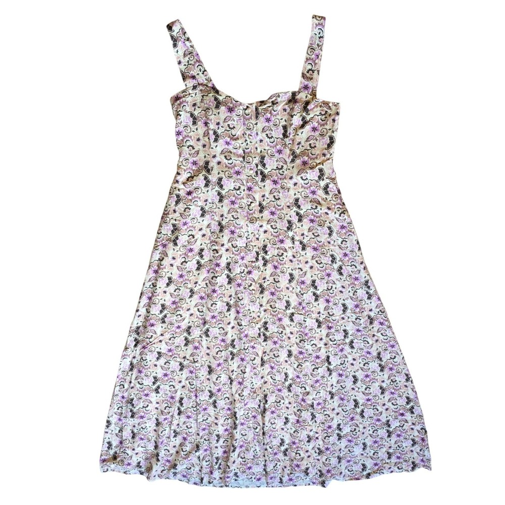 Evereve Angel Eyes Toile Midi Dress Size M Purple Floral Smocking Detail Pockets